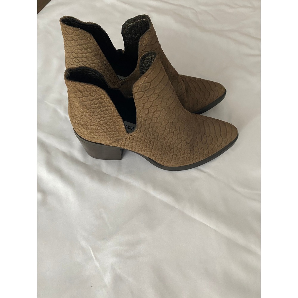 Steve Madden Women Snakeskin Embossed Postal Ankle Booties 8.5 Brown POST01S1